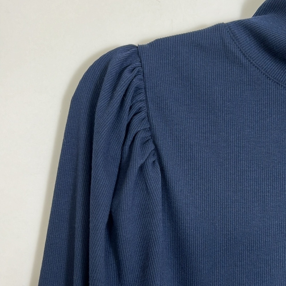 Madewell Ribbed Puff Sleeve Turtleneck Thong Bodysuit in Navy Blue Size Medium - Picture 4 of 13